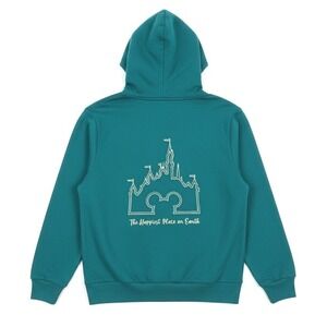 Disneyland Resort Zip Hoodie 1X Teal Castle Mickey Metallic Gold Graphic